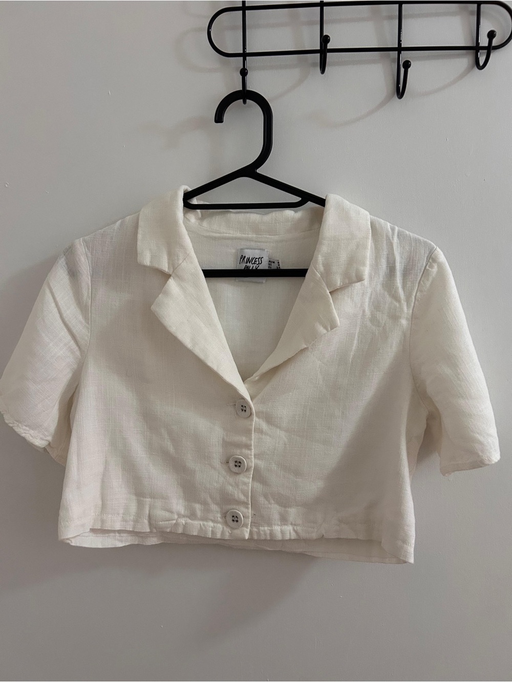 Princess Polly Ivory Button-Front Cropped Collared Top
